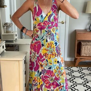 Bright floral, maxi with navy tie in the back